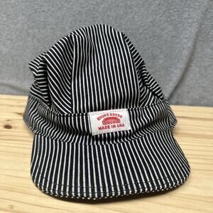 Vintage Round House Brand Striped Train Conductor Snapback Hat Cap